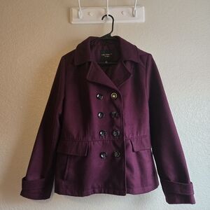 Celebrity Pink Plum Suede Coat With Detachable Hoodie